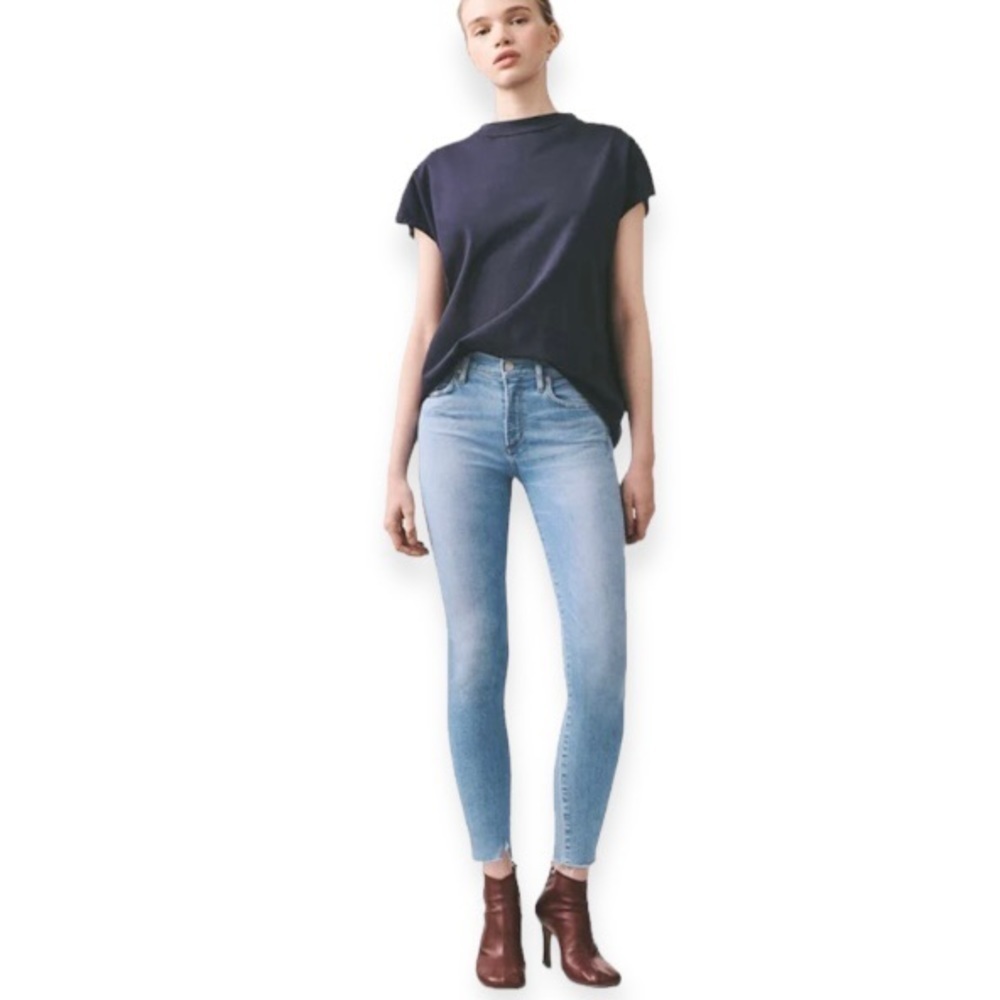 AGOLDE 27 (4) Sophie Mid Rise Ankle Skinny Jeans Frayed Hems Womens Light Wash